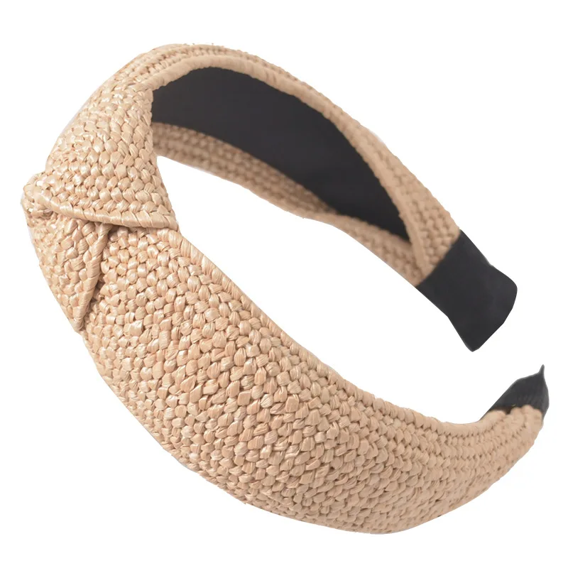 

MAXSITI U 2021 New Handmade Straw Knot Headband Women Summer Fashion Solid Hair Bands European American Retro Hair Accessories