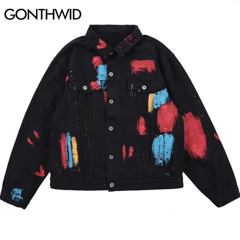 Куртка GONTHWID Мужская джинсовая в стиле хип-хоп уличная одежда с принтом граффити