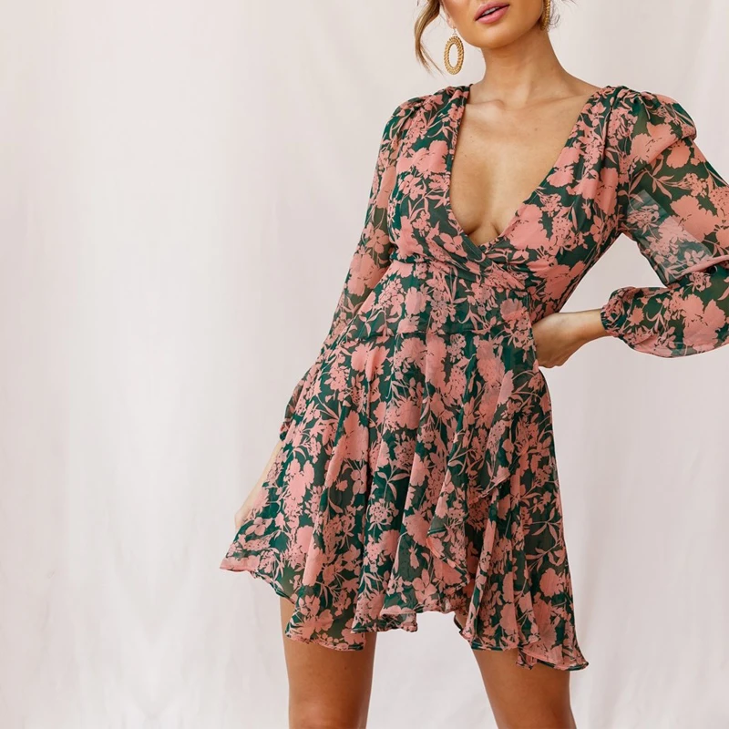 Романтическое шифоновое платье с цветочным принтом для девушек короткое