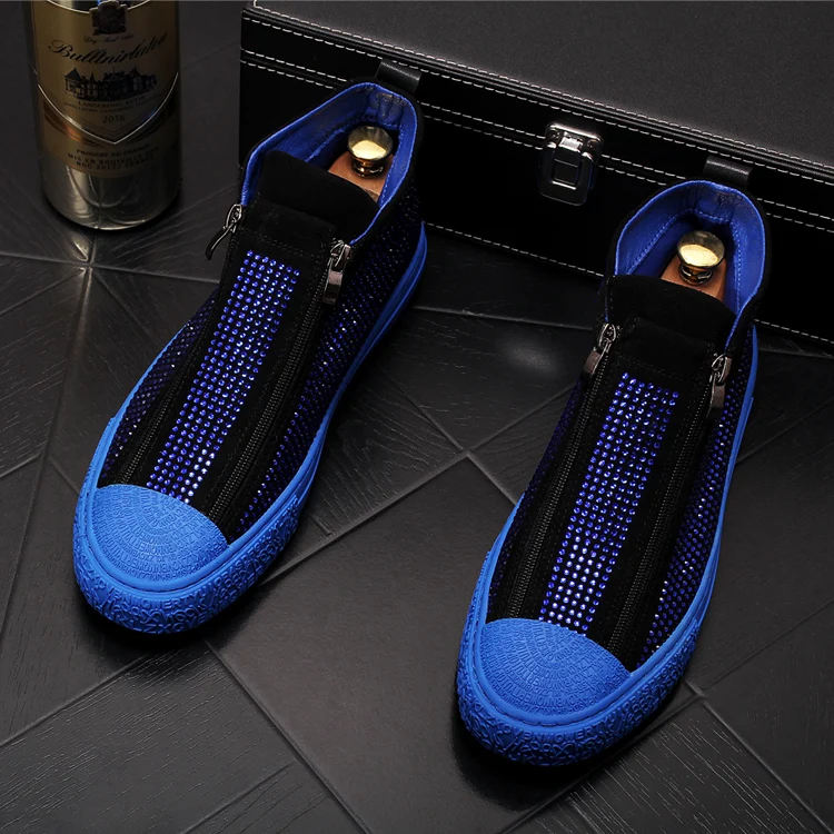Роскошные дизайнерские новые мужские мокасины на молнии со стразами