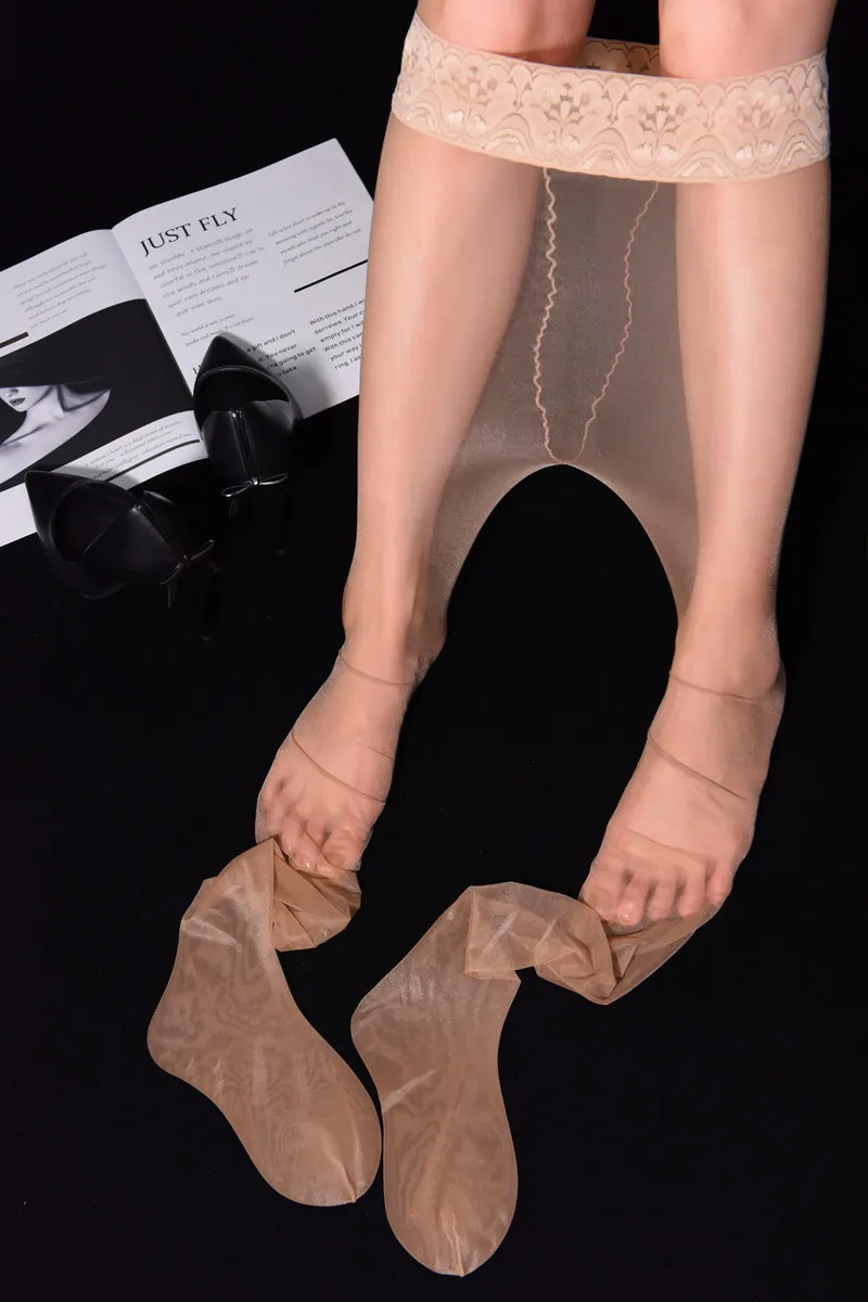 Сексуальные женские кружевные блестящие чулки 0D гладкие без косточек