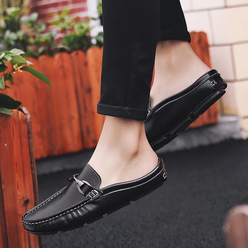 Lofer Shoes Man Half For Men Formal Mens Loafers Leather Male Business Fashion Casual Light Driving Flat | Обувь