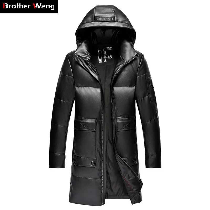 Мужская длинная куртка на утином пуху белая утепленная с капюшоном в деловом