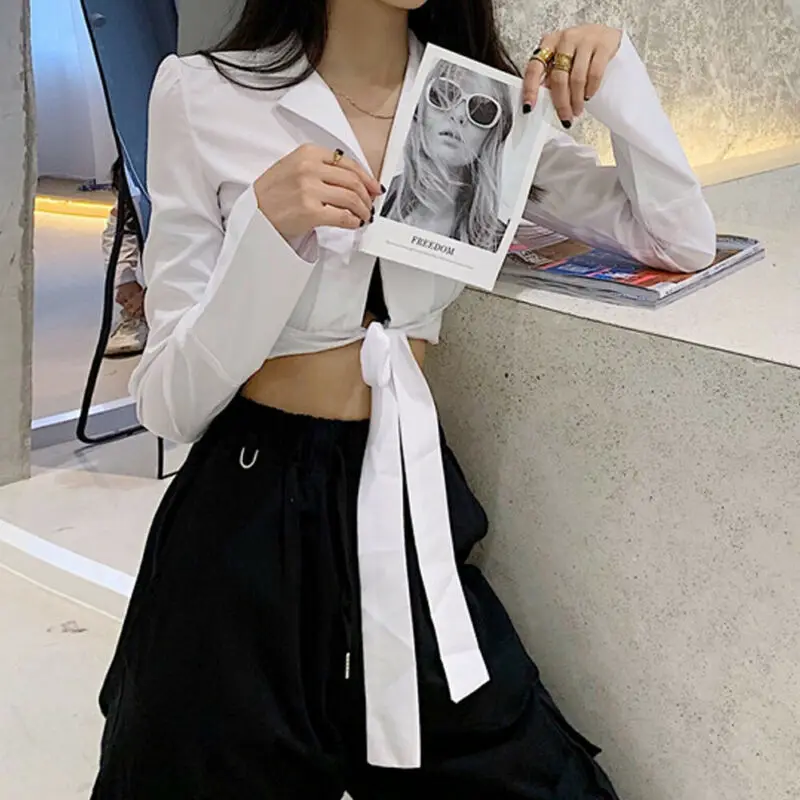 Женская однотонная белая шифоновая блузка новинка 2019 глубокий v образный вырез