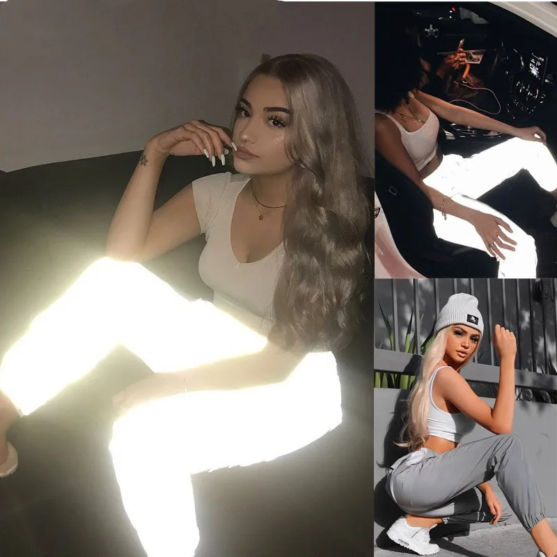 Женские светящиеся брюки карго с высокой талией повседневные Свободные