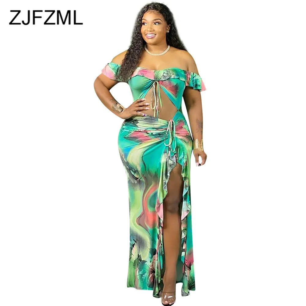 

Платье женское с вырезом на талии, пикантное элегантное в стиле бохо, с открытыми плечами, с Боковым Разрезом, с рюшами, на завязках, лето