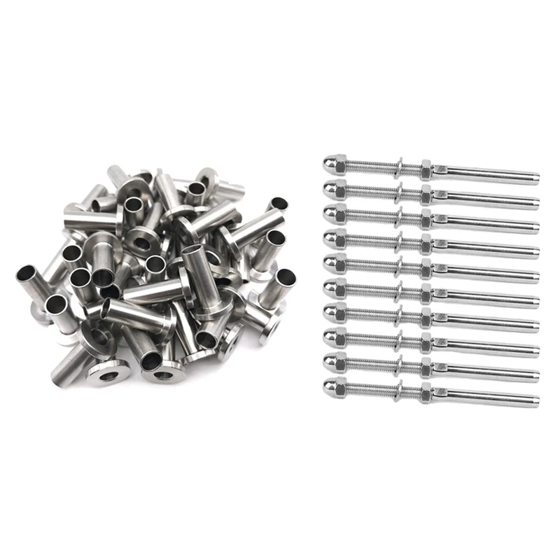 

HOT 64 Pack Stainless Steel Protector Sleeves & 50 Pcs Handrail Railing Cable Tensioner Threaded Stud End Fitting