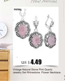 Vintage Natural Pink Quartz Jewelry Set Rhinestone Flower Necklace Earring Antique Sliver Plated For Women Fashion Jewelry
