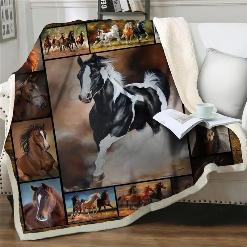 

Pferd Serie 3D Druck Plüsch Fleece Werfen Decken Erwachsene Mode Quilts Betten Hause Büro Waschbar Kinder Geschenk Sherpa Decke