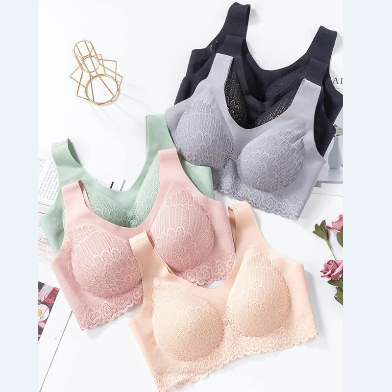 

Latex Bra Women Underwear Seamless Bras Sexy Push Up Brassiere Gathers Pad Wireless Intimates Lingerie Lace Beauty Back Bralette