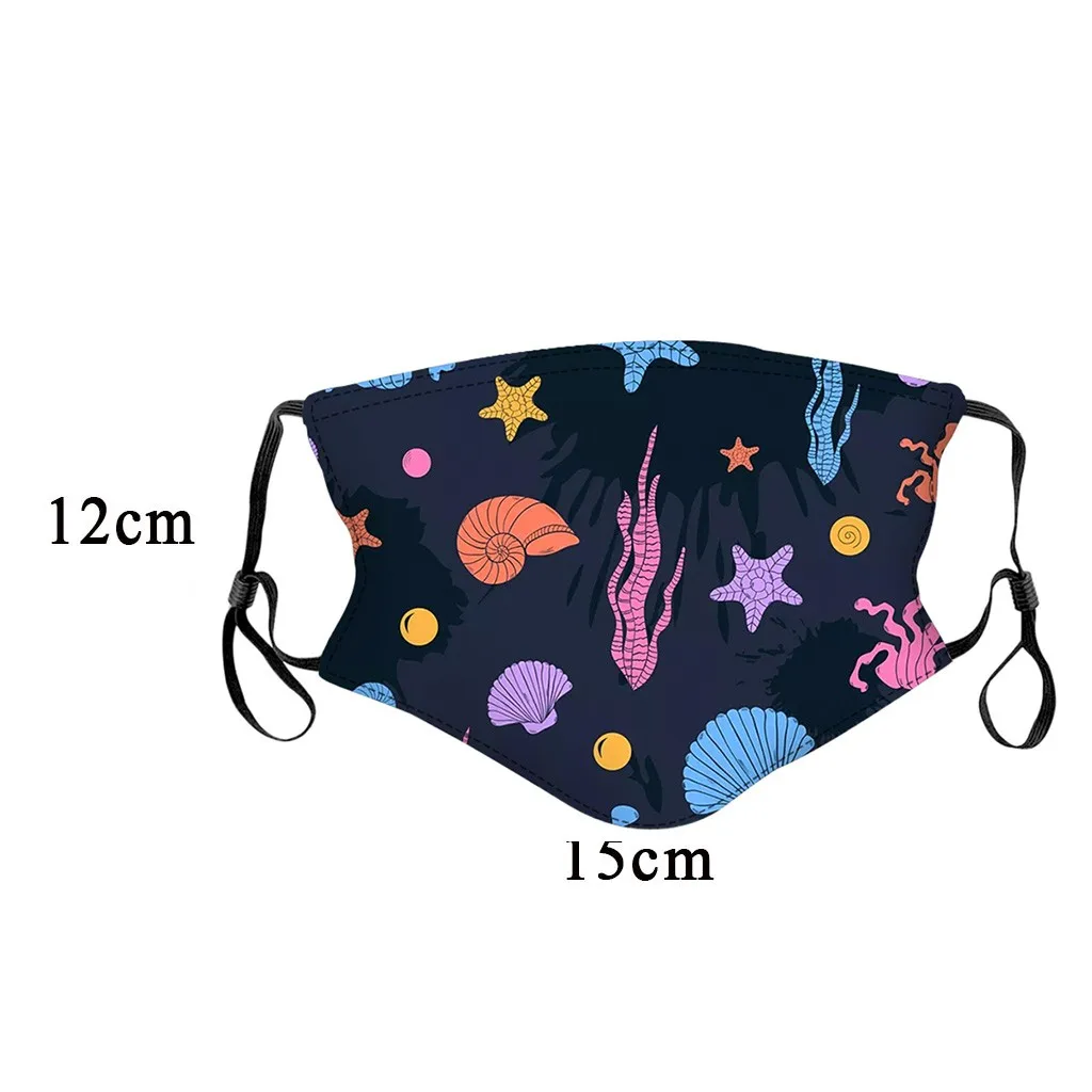 

5PC +10PFilters Children Cartoon Ocean Jellyfish Starfish Print Mask Kids Reusable Fabric Mask Cute Animal Mouth Cover Washable