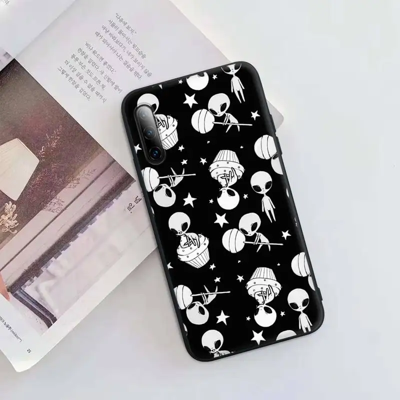 

Trend Aesthetics Cute Cartoon Alien Black Matte Cell Phone Case Cover For Huawei P9 P10 P20 P30 P40 Lite Pro P Smart 2019 2020