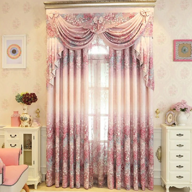 

Розовый пасторальные шторы с принтом шторы пастырской Корейская свежая принцесса номер для Гостиная Спальня занавес Подзор