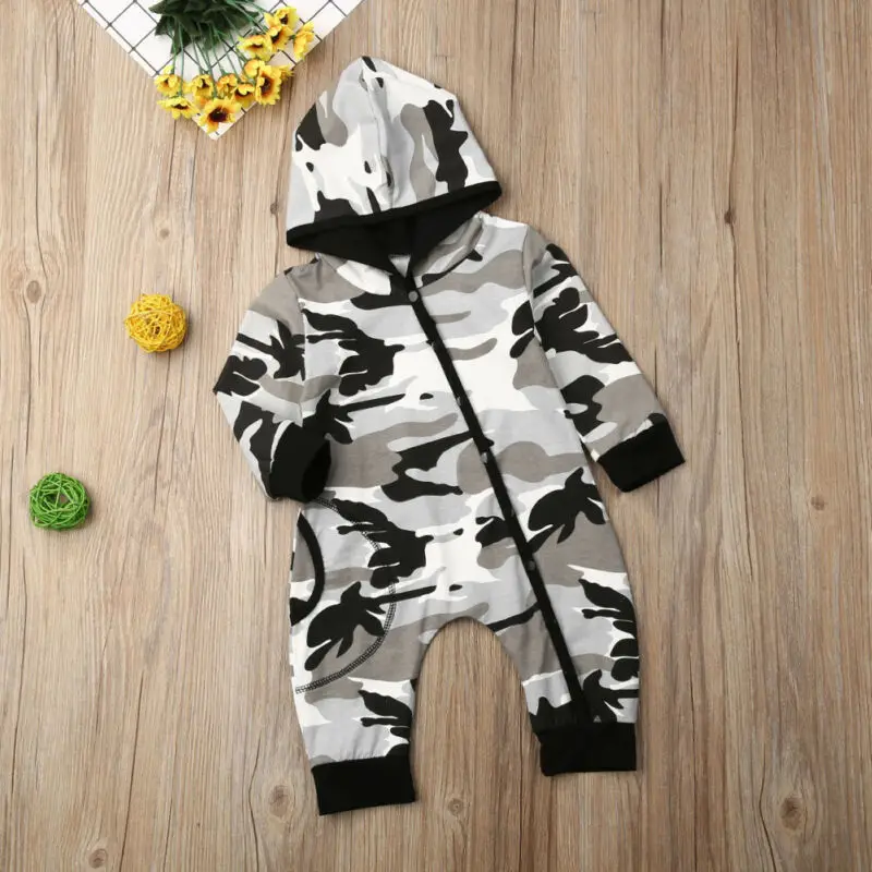 Emmababy Baby Boy Clothes Long Sleeve Camouflage print Rompers warm spring autumn cotton Hooded romper Playsuit |