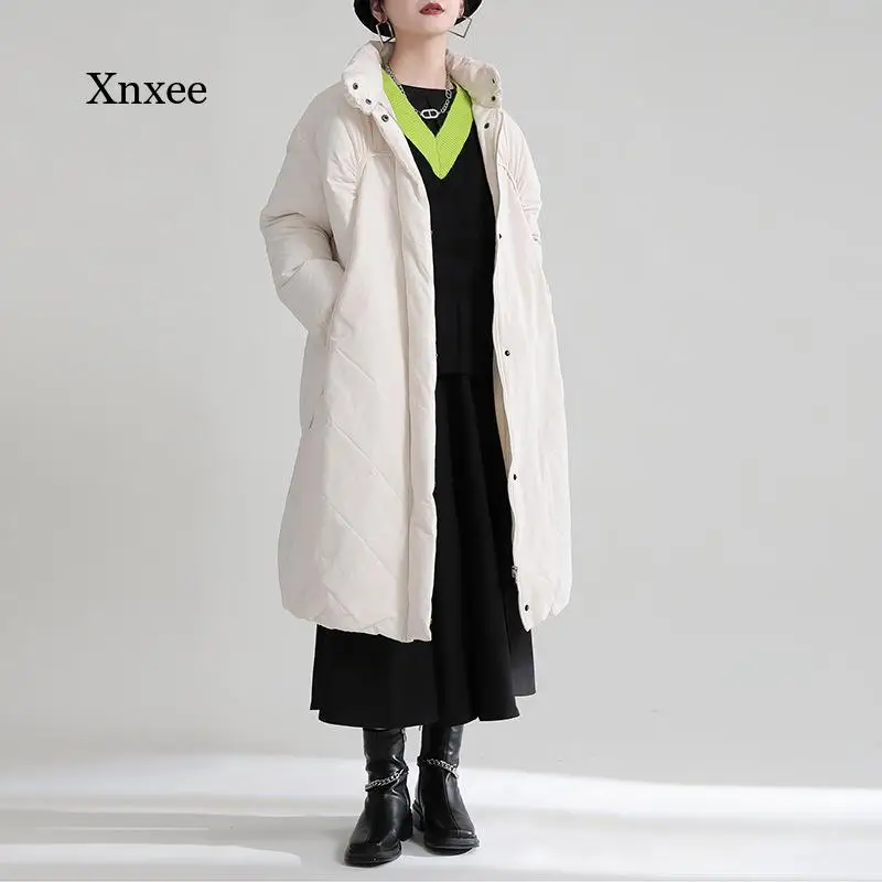Warm Parka Long Thick Coat Simple New Design Women Jacket Winter Oversized Midi Coat Stand-Up Collar Single-Breasted Outerwear