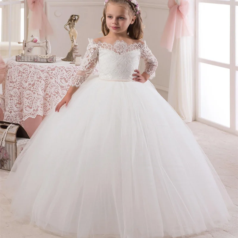 Picture style Роскошные платья с цветочным узором для девочек; модная одежда из тюля с длинными рукавами и кружевной аппликацией для девочек; праздничное платье принцессы для первого причастия - Цвет: Picture style