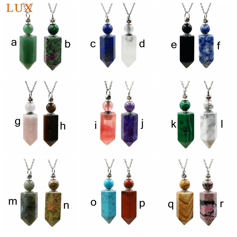 

Natural Crystal Quartz vials with stick wand Hexagon prism perfume Bottle gold eletroplated diffuser Pendant necklace for women