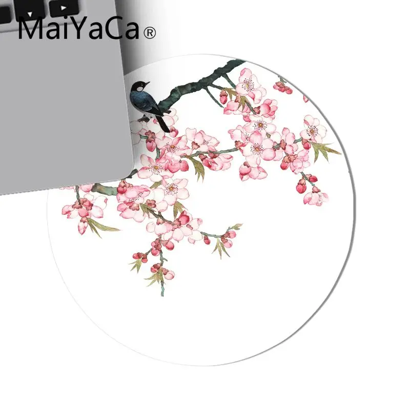 Игровой коврик для мыши MaiYaCa с цветами сливы и маленькой птичкой 22x22 см|Коврики