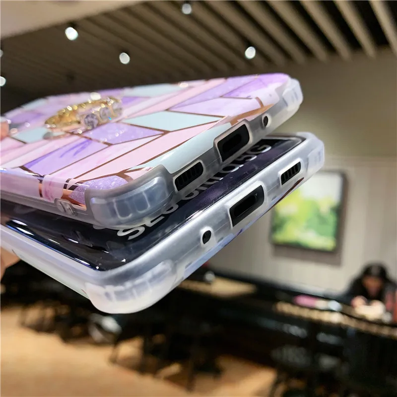 

S21 Ring Stand Phone Case For Samsung Galaxy S20 FE Note S 20 S30 Ultra 10 S10 Plus Plating Diamond Pattern Back Phone Cover