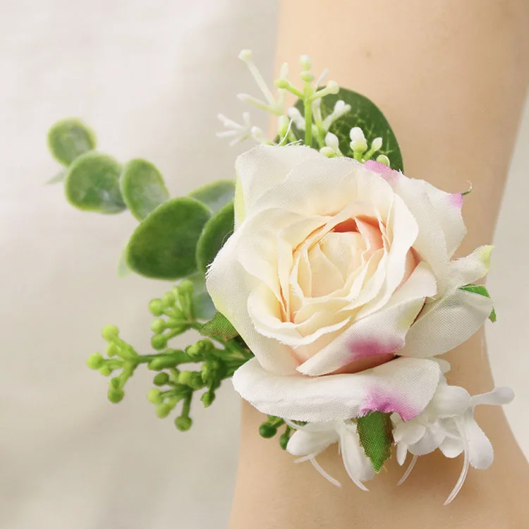 I Wrist Flower YO CHO Свадебный планировщик розы Искусственный шелк цветок на запястье корсаж браслет жених бутоньерка белый свадебный для мужчин свадебные цветы - Цвет: I Wrist Flower
