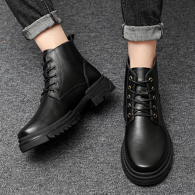 Мужские повседневные ботинки из натуральной кожи зимние Martin мужские армейские