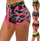 Женские спортивные шорты для йоги, тренировочный костюм, женский флуоресцентный Камуфляжный фитнес, для улицы, для бега, эластичные шорты размера плюс