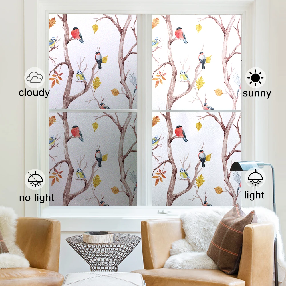 

Privacy Window Film, Opaque Frosted Bird Decorative Glass Film Sticker, Electrostatic Adsorption Film, Universal For Home Office