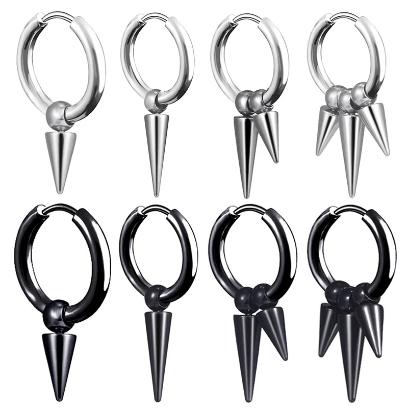 

SOHOT Hoop Drop Earrings Black Moon Punk Girl Cross Multiple Unisex Geometry Star Animal Dragon Feather Rock Man Stainless Steel