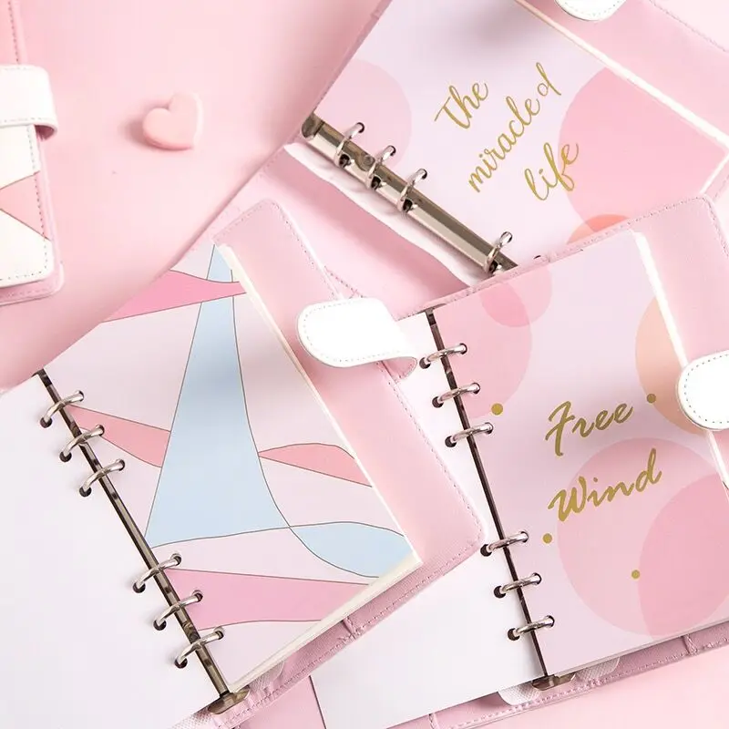 MINKYS Cute Pink Series PU Cover A6 Loose-leaf Diary Notebook Journal Daliy Planner Book Birthday Gift School Stationery | Канцтовары