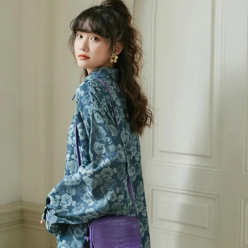 Женская рубашка с длинным рукавом и цветочным принтом в стиле ретро корейские