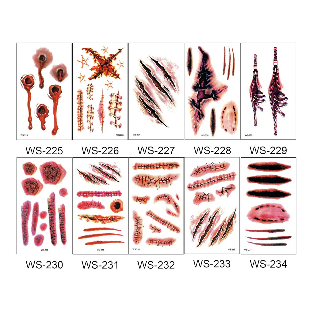

COMPUDA 30 PCS Halloween Horror Wound Scar Face Temporary Tattoo Sticker
