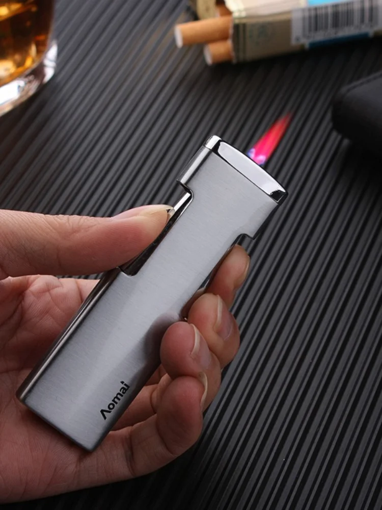 

Creative Torch Lighter Portable Flat Metal Ultra-thin Inflatable Windproof Lighter Red Flame Cigarette Accessories