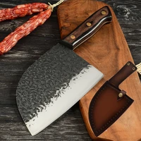 6 5 7 inch butcher cleaver handmade forged stainless steel knife leather cover sheath sword survival chef knife serbian che