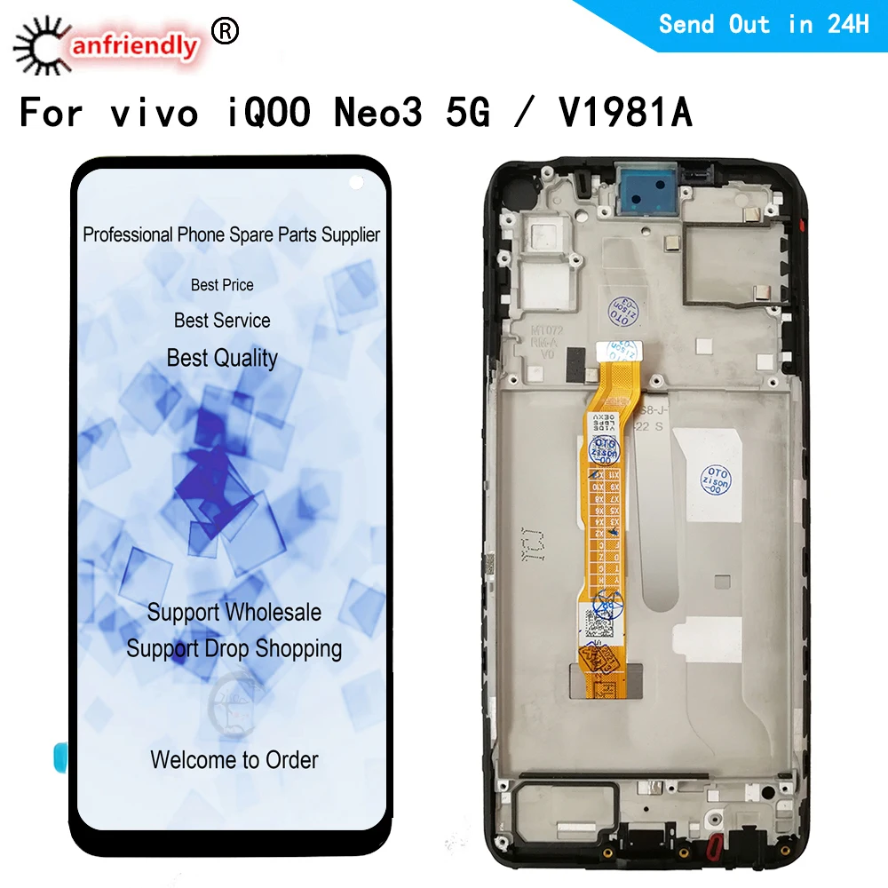 Pantalla LCD de 6,57 pulgadas para Vivo IQOO NEO 3 pantalla LCD con panel t&aacute;ctil, sensor de pantalla, m&oacute;dulo digitalizador con montaje de marco para IQOO NEO3 V1981A-0
