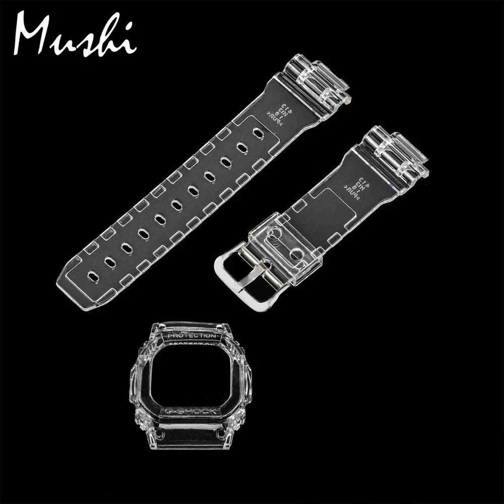 Часы Ms ремешок для Casio DW-5600 GWX-5600 GW-5000 прозрачный Для мужчин часов булавки ремешок с пряжкой для часов, коробка для часов+ инструмент