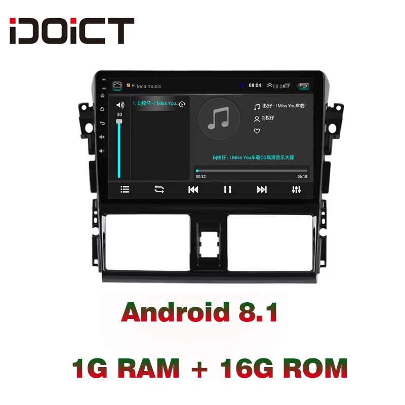 Автомобильный DVD плеер IDOICT Android 9 1 GPS навигация мультимедийный для Toyota Vios Yaris Radio 2014