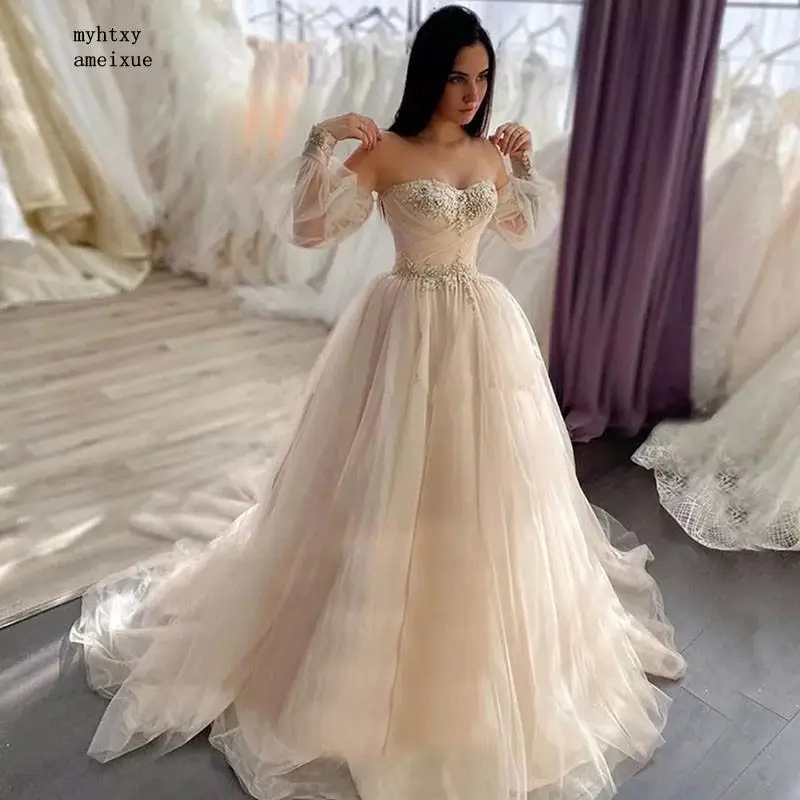 

Vestidos De Novia Boho Wedding Dress 2023 Sweetheart Appliques Lace A-line Puffy Sleeves Princess Elegant Gown Bride Dresses