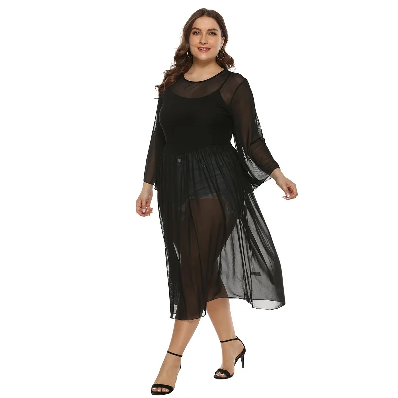 Новинка размера плюс прозрачное пляжное платье женское бикини купальник накидка