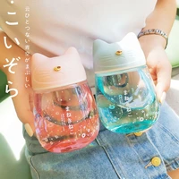 water cup cute creative cat design fashion trendy cool mini glass cup gradient color portable handy bottle japanese art style