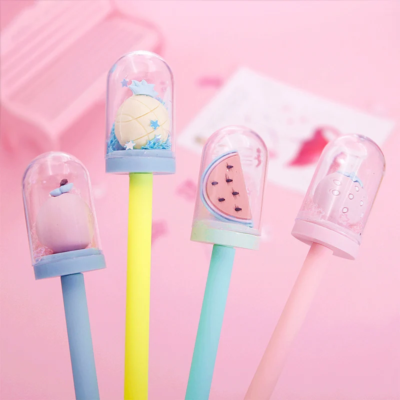 Милые ручки с персонажами мультфильмов Kawaii фруктовая гелевая ручка черные