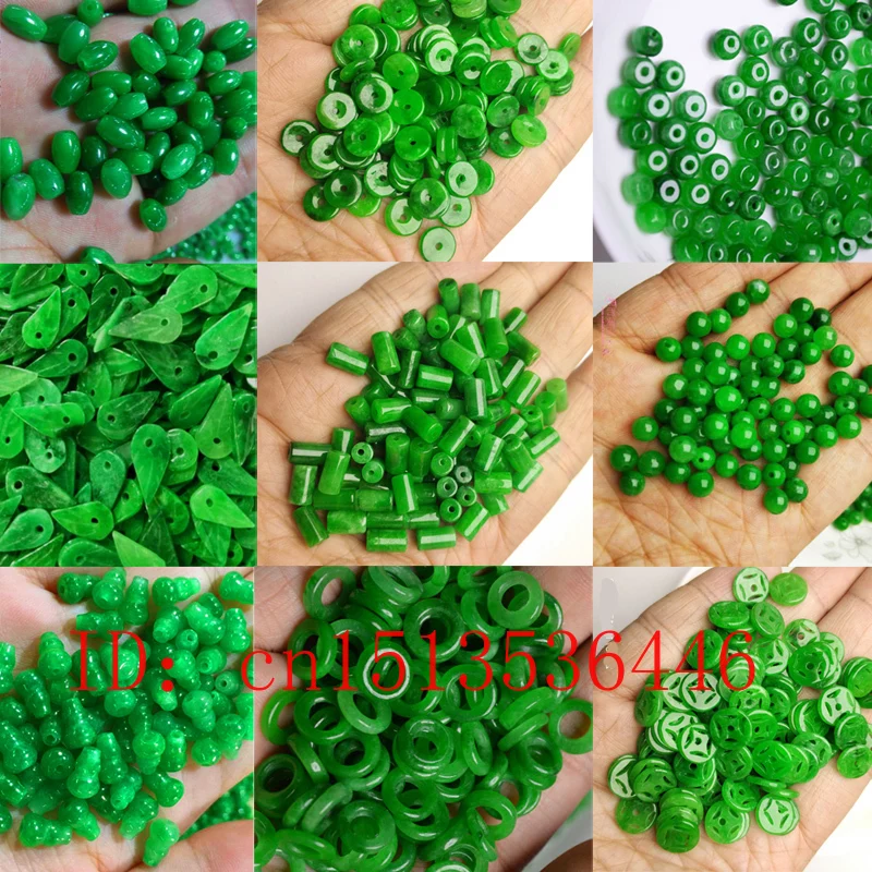 10pc Natural A Green Jade Beads DIY Bracelet Bangle Charm Jadeite Jewellery Fashion Accessories Amulet Gifts for Women Men