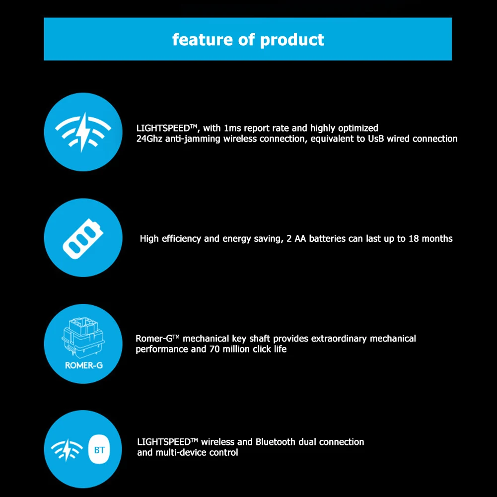 Gaming Mechanical Keyboards 2.4GHz Bluetooth Wireless for Logitech G613 LIGHTSPEED Household Computer Accessories