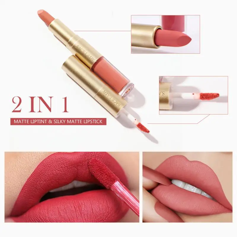 SACE LADY Новый двойной головкой 2 в 1 стойкая матовая бобовая паста цвет матовый