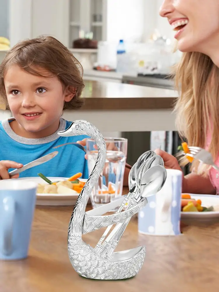 

Swan Base Holder Fruit Forks Set Stainless Steel Salad Dessert Forks Spoon Coffee Cake Tools Tableware Decorative