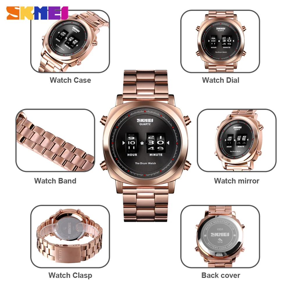 Часы наручные SKMEI Мужские Цифровые водонепроницаемые с стальным ремешком в