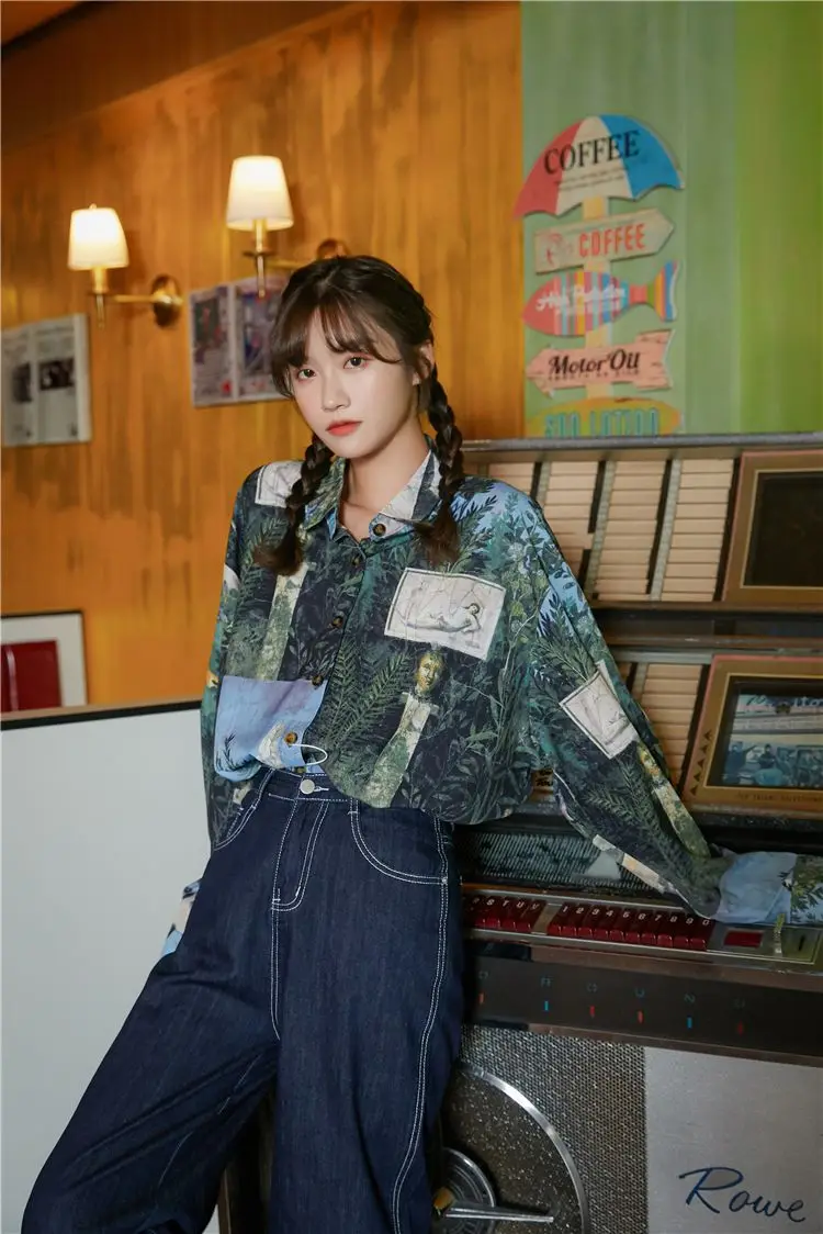 

COIGARSAM Fashion Full Sleeve Shirt Womens tops New Spring Print Loose Women shirts Design And Color 1065