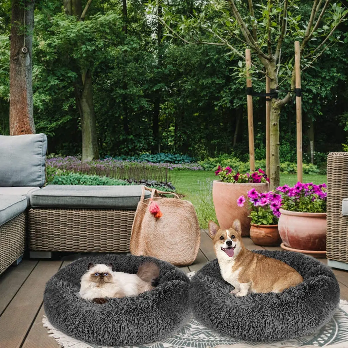 Круглая кровать собаки любимчика пончик дом мягкий удлиненный плюш для