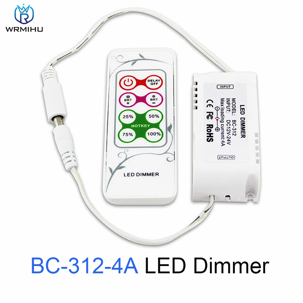 DC12-24V BC-312-4A PWM LED Dimmer Controller Wireless 8 Keys RF Remote For SMD 5050 3528 Single Color LED Strip Lighting