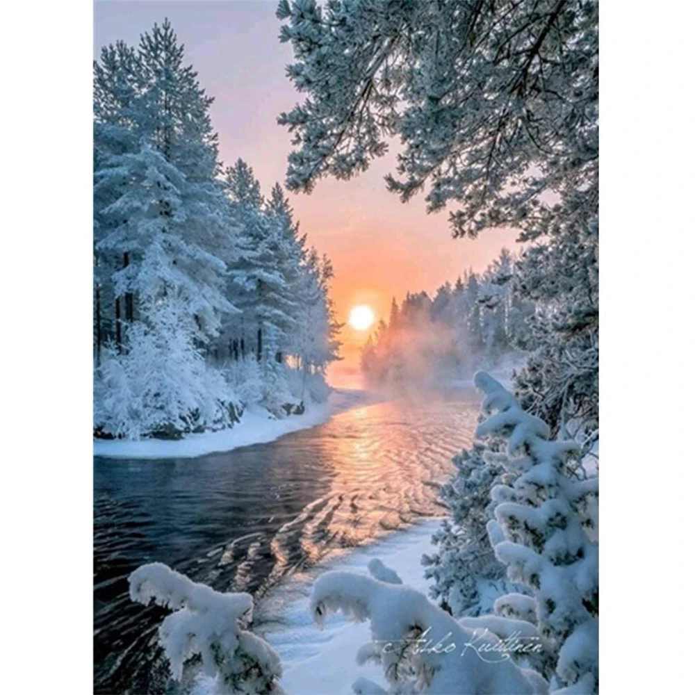 Холст для вышивки крестиком с принтом &quotПрирода&quot 11 карат полный комплект DMC