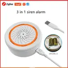 Смарт-сирена Tuya Zigbee, датчик температуры и влажности, детектор звусветильник 3 в 1, 90 дБ, уведомления об оповещении из приложения для телефона